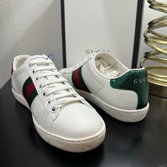 Gucci Ace Embroidered Bee Web Sneaker Leather White 36 - Picture 5 of 8